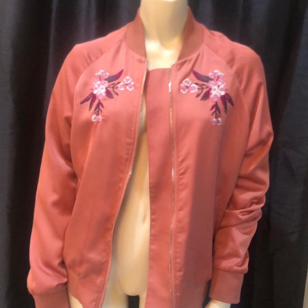 Pink Embroidered Bomber Jacket